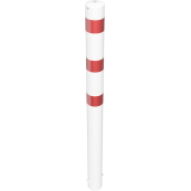 Barrier bollard | Steel tube  152 x 3.2 mm | stationary | for setting in concrete | hot-dip galvanized and white coatedwith three red reflecting stripes | total length: 2000 mm | with steel cap for bolting